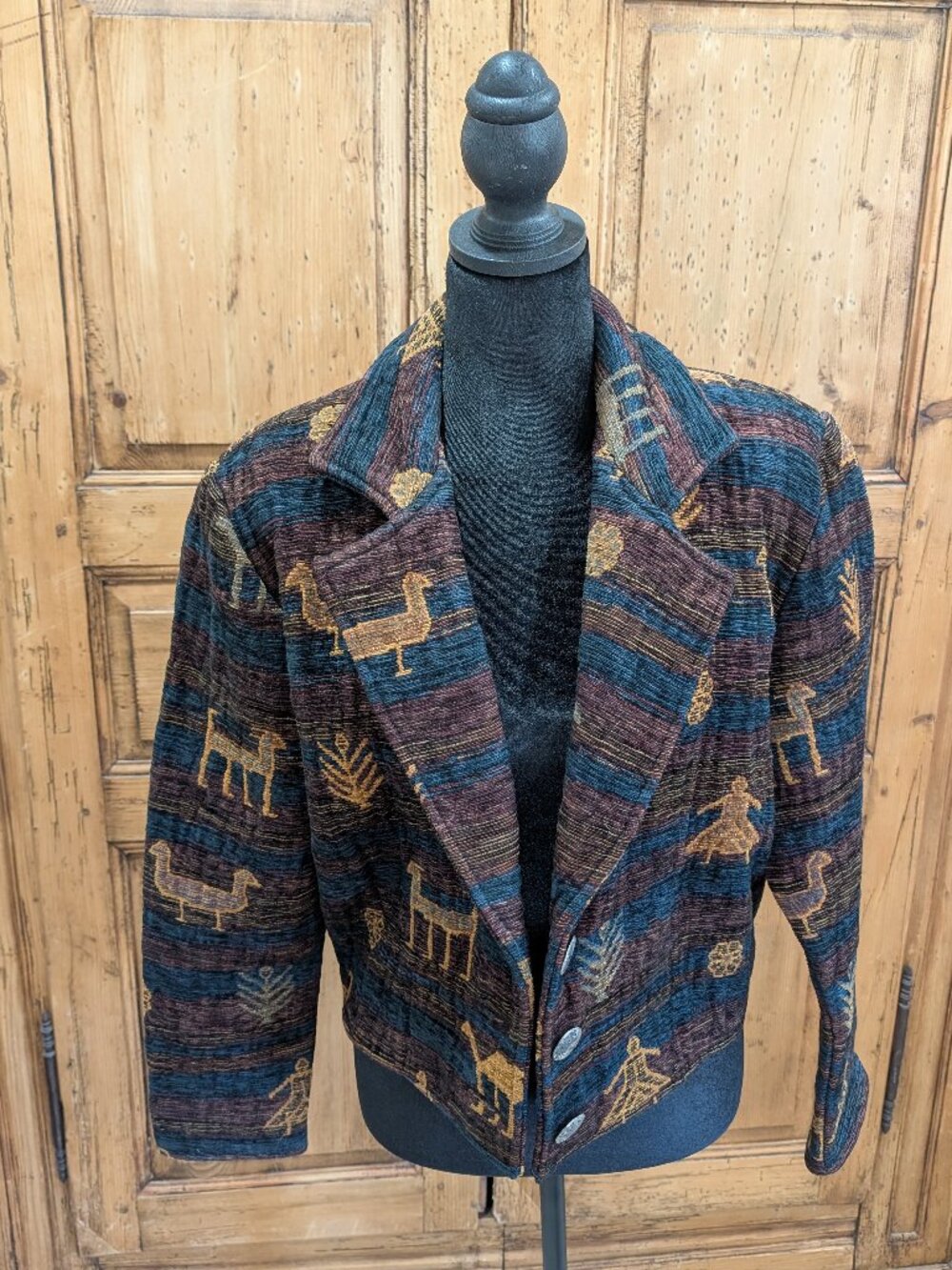 Vintage Blue and Brown Southwestern-Style Tapestry Jacket
